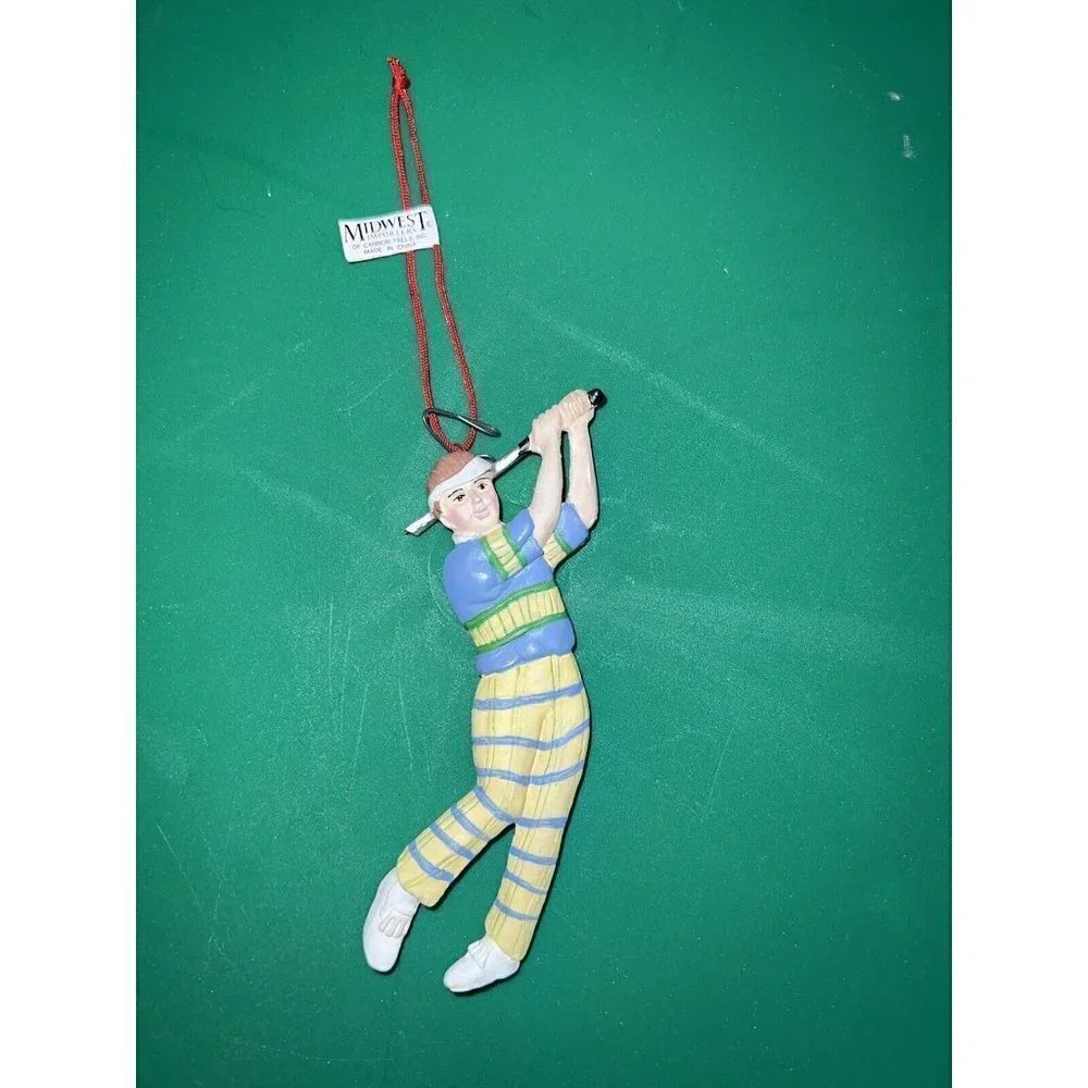 Vintage MIDWEST IMPORTERS Golfist Resin Doll Christmas Ornament